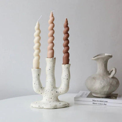 Long Spiral Pillar Candles 2 pcs (White / Beige / Coffee) │ Handmade Natural Soy Wax Candles - Besontique Home