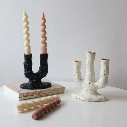 Long Spiral Pillar Candles 2 pcs (White / Beige / Coffee) │ Handmade Natural Soy Wax Candles - Besontique Home