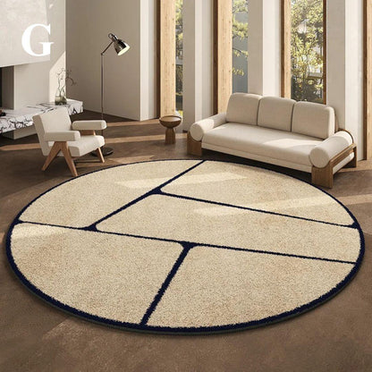 Luxury French Style Black Pattern Round Carpet │ Modern Home Large Area Plush Rugs - Besontique