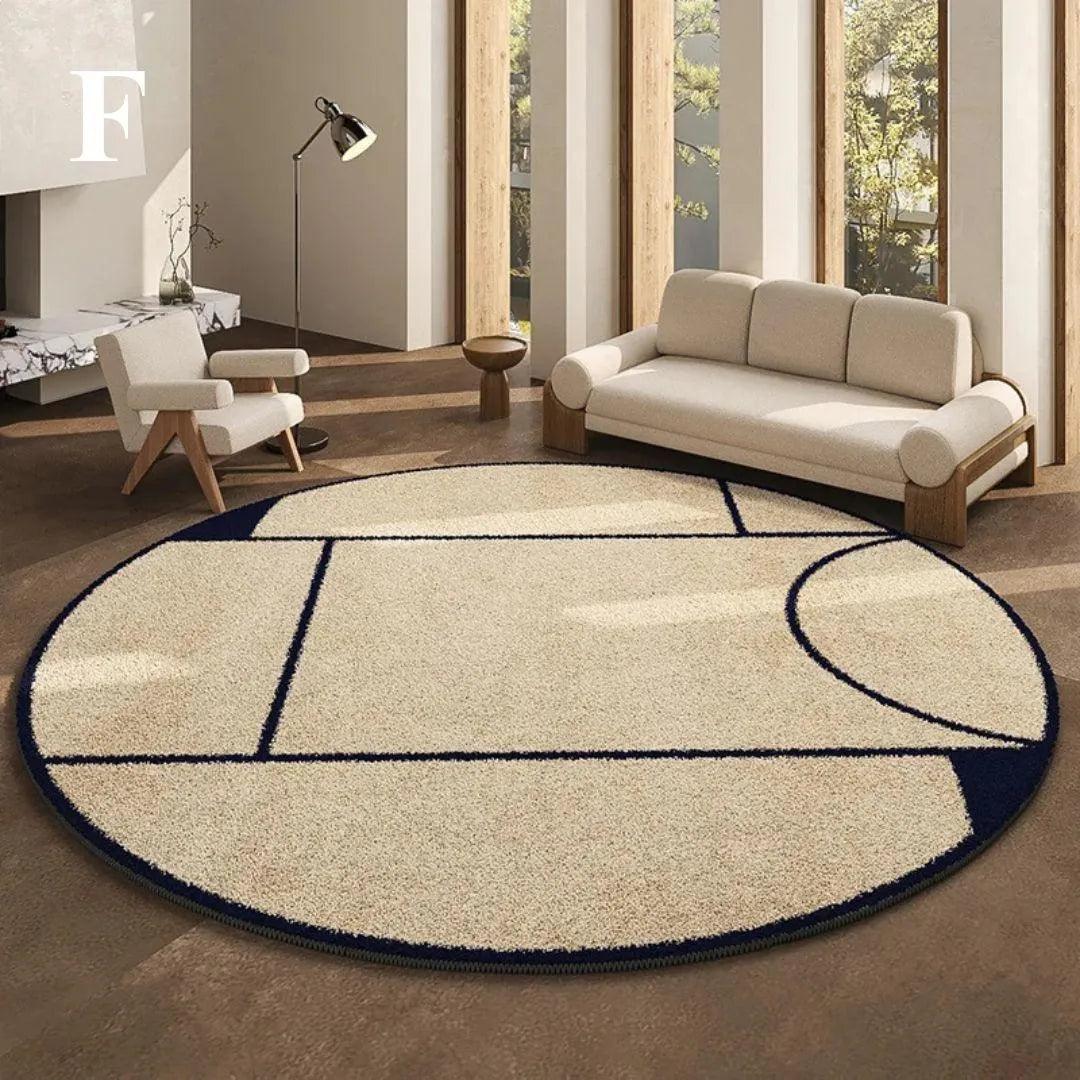 Luxury French Style Black Pattern Round Carpet │ Modern Home Large Area Plush Rugs - Besontique Home