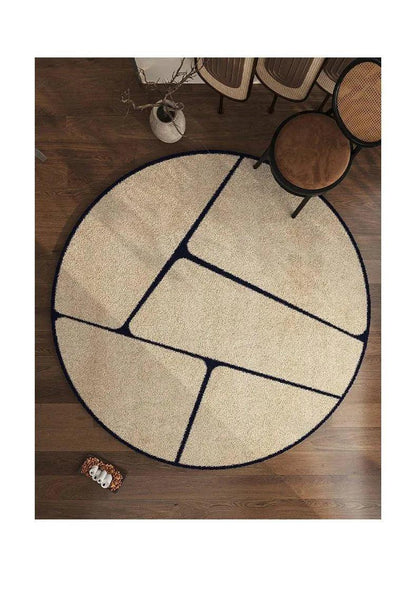 Luxury French Style Black Pattern Round Carpet │ Modern Home Large Area Plush Rugs - Besontique Home