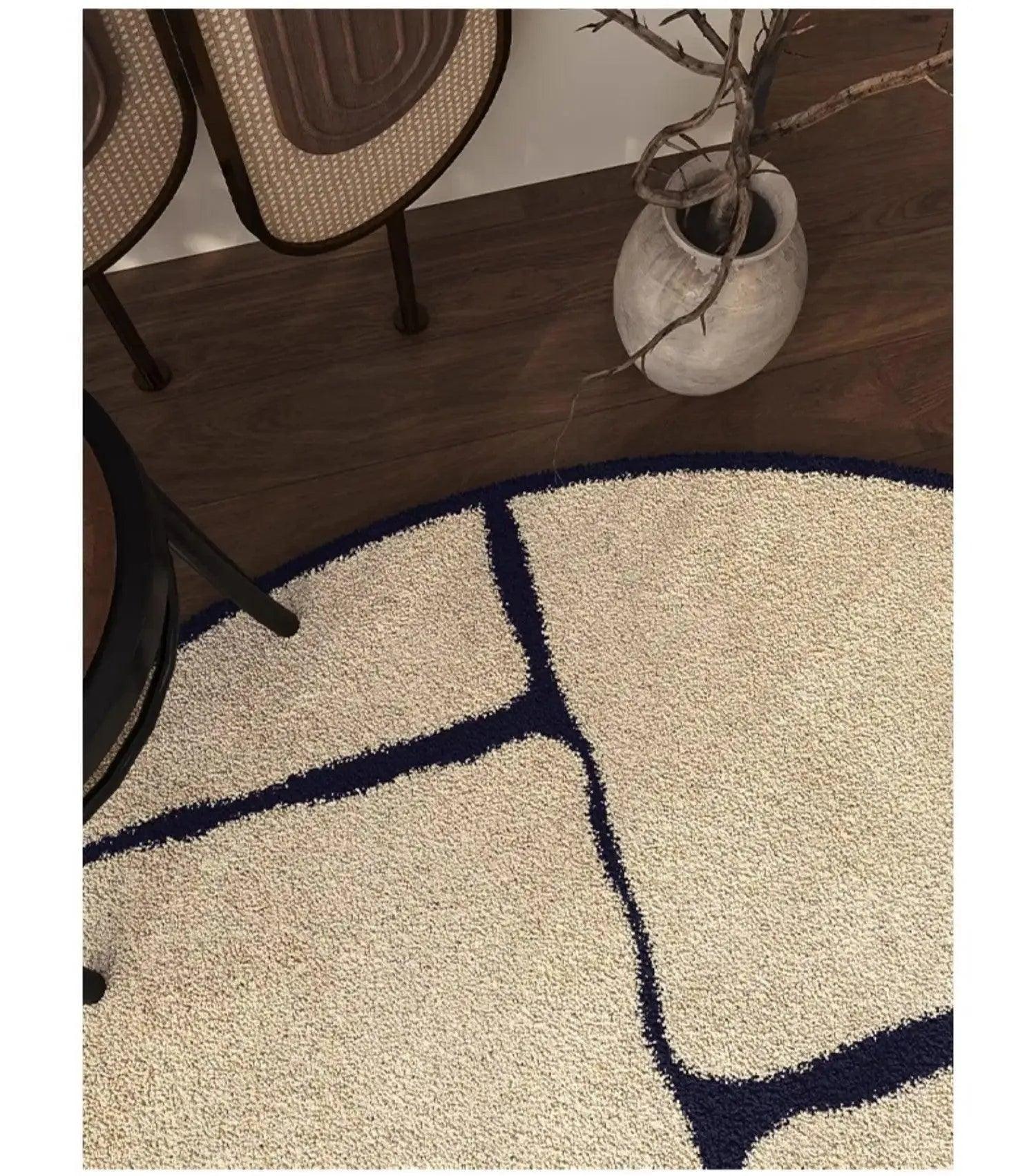 Luxury French Style Black Pattern Round Carpet │ Modern Home Large Area Plush Rugs - Besontique Home