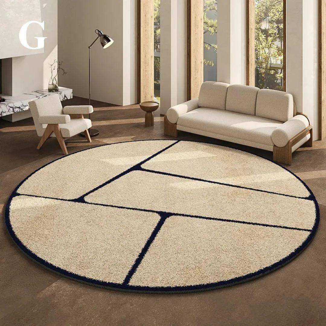 Luxury French Style Black Pattern Round Carpet │ Modern Home Large Area Plush Rugs - Besontique Home