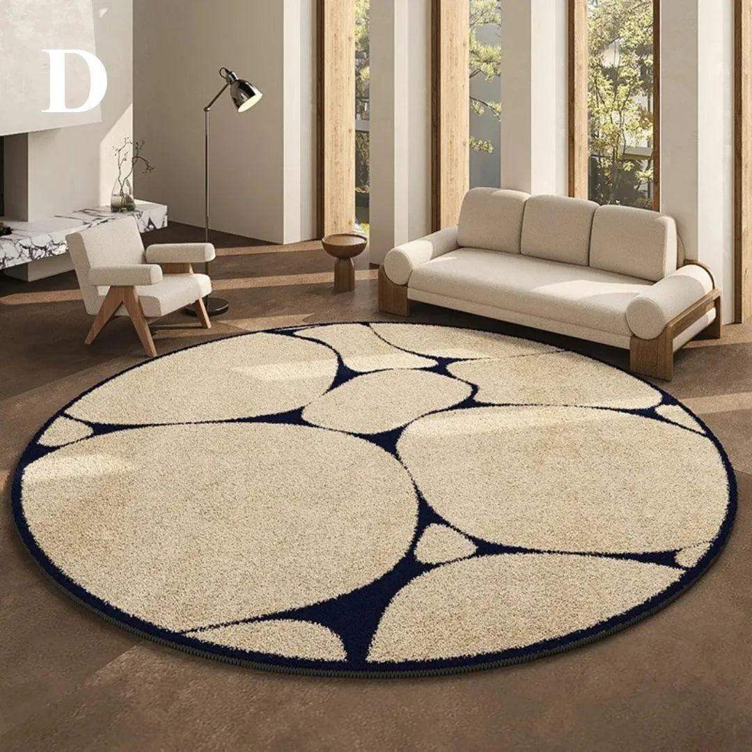 Luxury French Style Black Pattern Round Carpet │ Modern Home Large Area Plush Rugs - Besontique Home