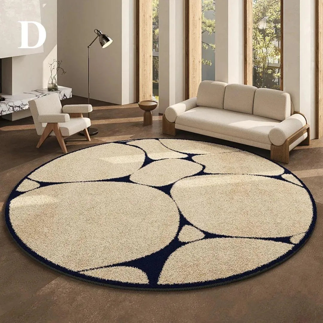 Luxury French Style Black Pattern Round Carpet │ Modern Home Large Area Plush Rugs - Besontique Home