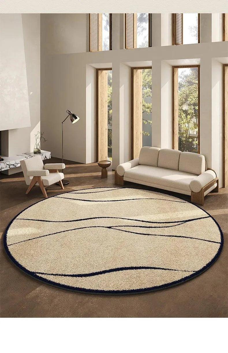 Luxury French Style Black Pattern Round Carpet │ Modern Home Large Area Plush Rugs - Besontique Home