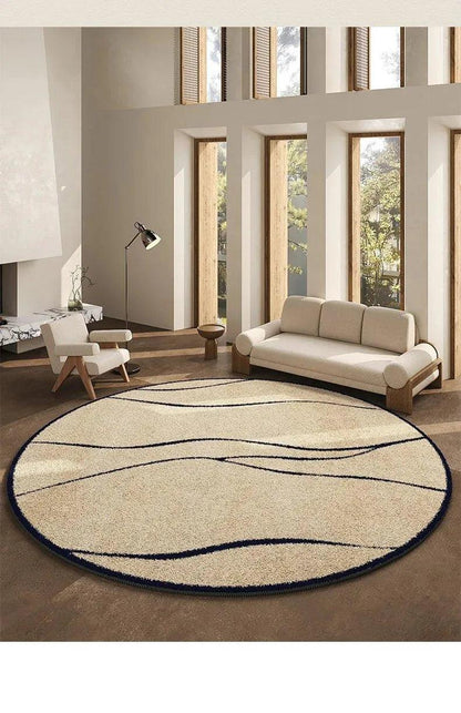 Luxury French Style Black Pattern Round Carpet │ Modern Home Large Area Plush Rugs - Besontique Home