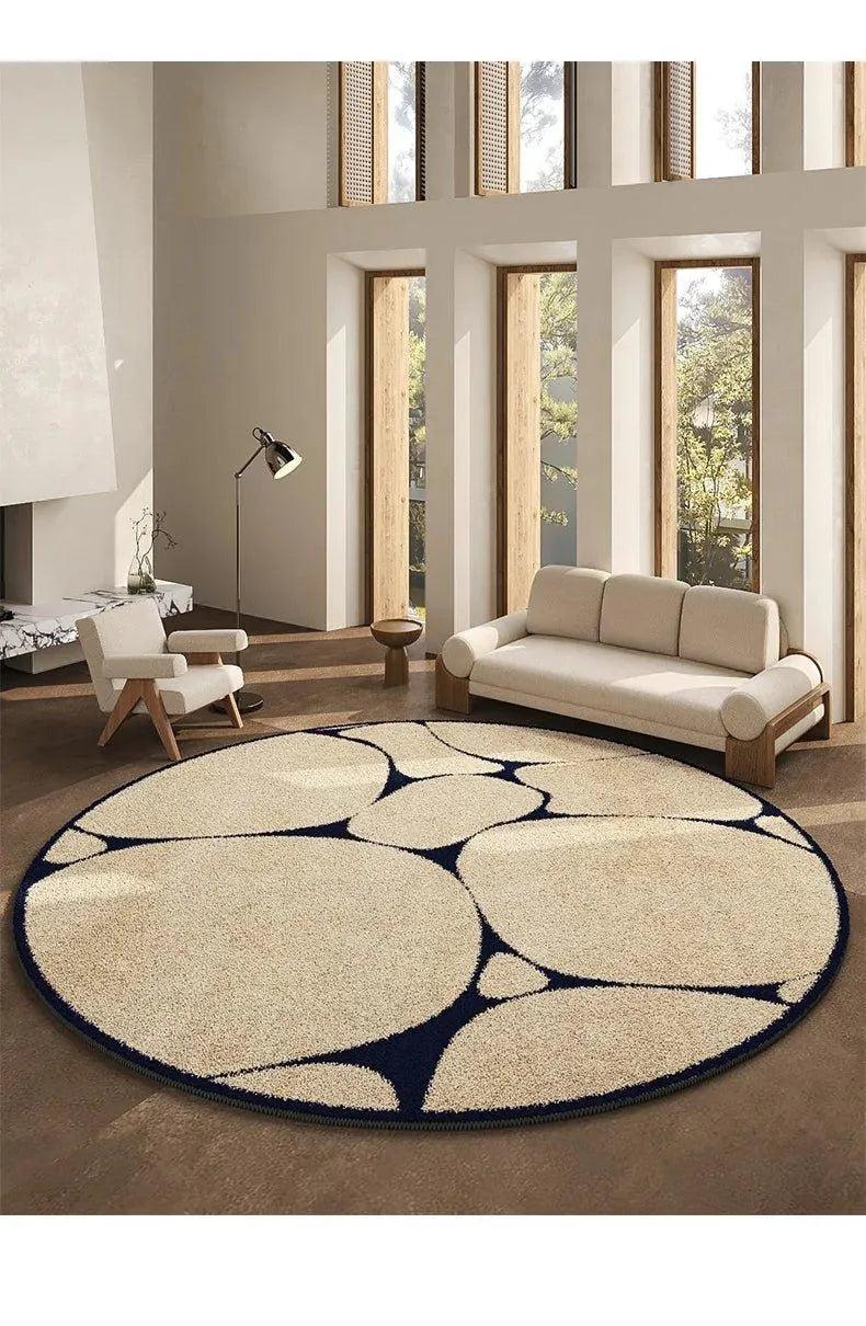 Luxury French Style Black Pattern Round Carpet │ Modern Home Large Area Plush Rugs - Besontique Home