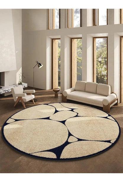 Luxury French Style Black Pattern Round Carpet │ Modern Home Large Area Plush Rugs - Besontique Home