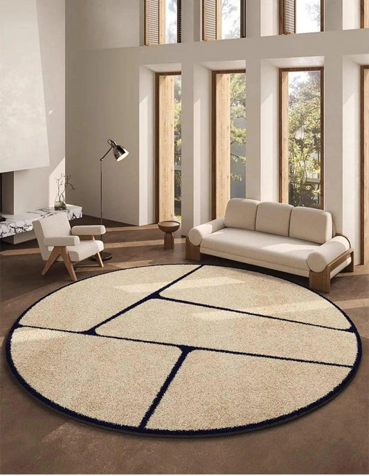 Luxury French Style Black Pattern Round Carpet │ Modern Home Large Area Plush Rugs - Besontique Home