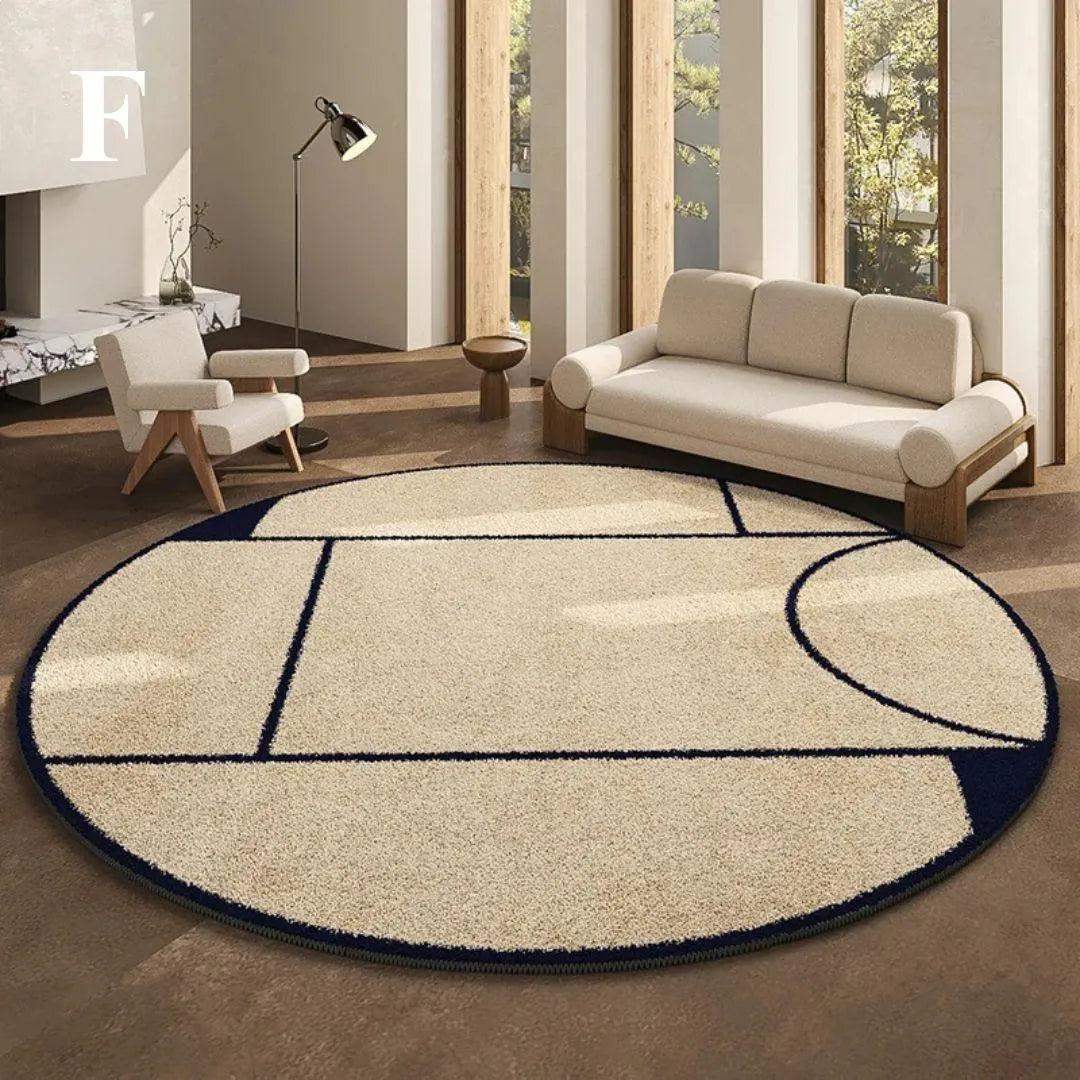Luxury French Style Black Pattern Round Carpet │ Modern Home Large Area Plush Rugs - Besontique Home