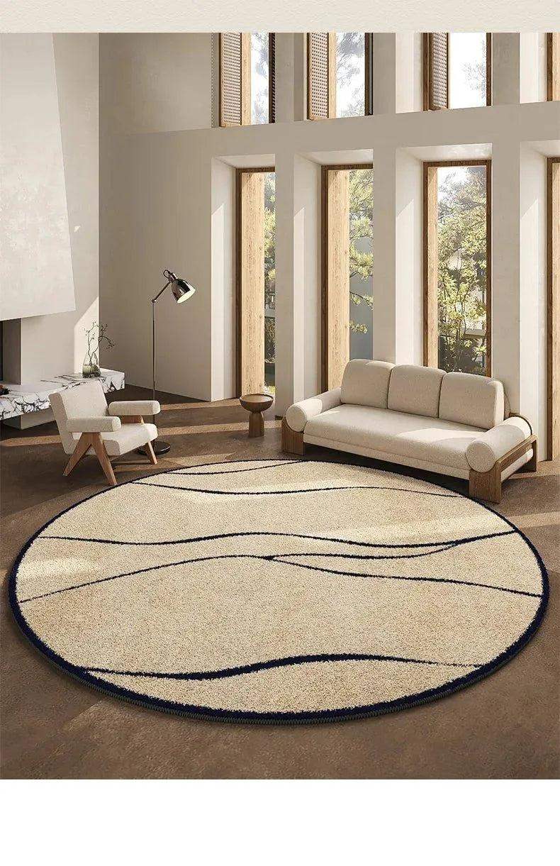 Luxury French Style Black Pattern Round Carpet │ Modern Home Large Area Plush Rugs - Besontique Home