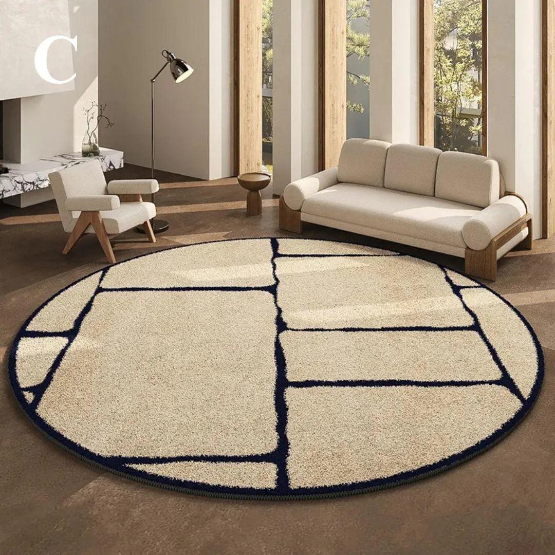 Luxury French Style Black Pattern Round Carpet │ Modern Home Large Area Plush Rugs - Besontique Home