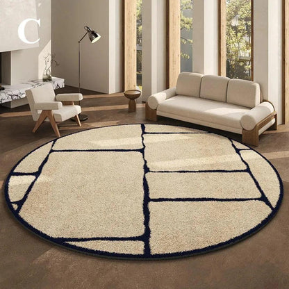 Luxury French Style Black Pattern Round Carpet │ Modern Home Large Area Plush Rugs - Besontique Home