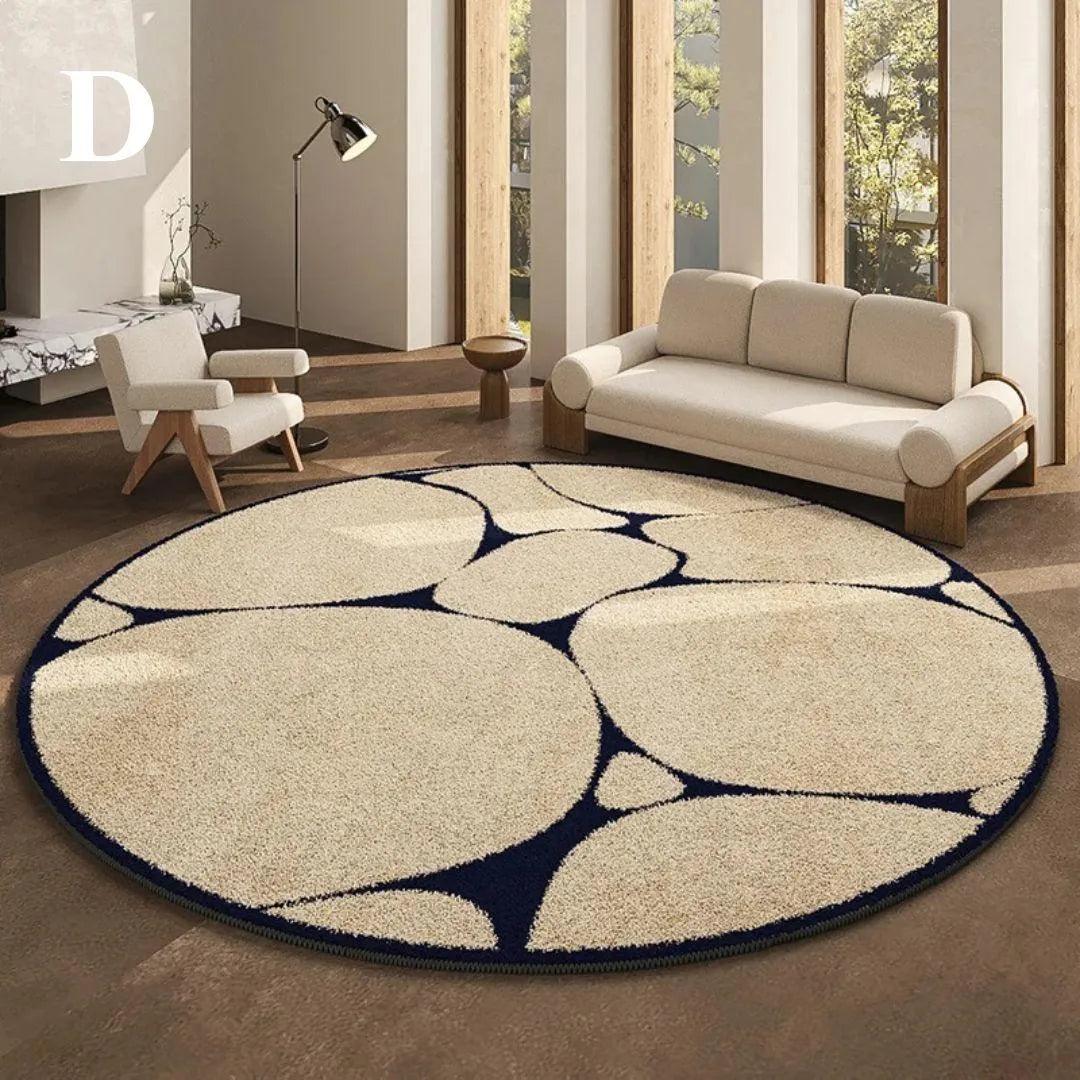 Luxury French Style Black Pattern Round Carpet │ Modern Home Large Area Plush Rugs - Besontique Home