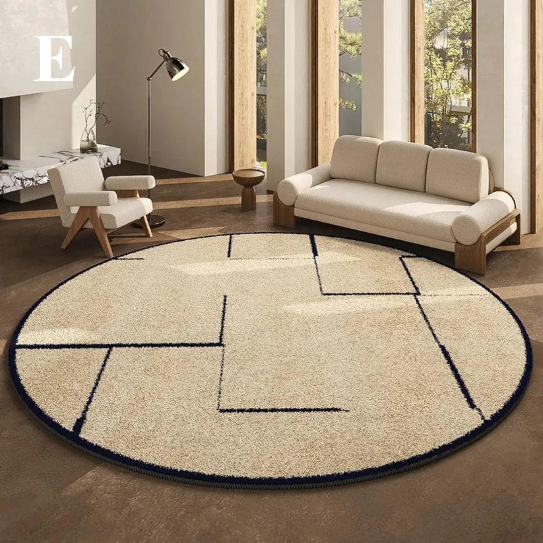 Luxury French Style Black Pattern Round Carpet │ Modern Home Large Area Plush Rugs - Besontique Home