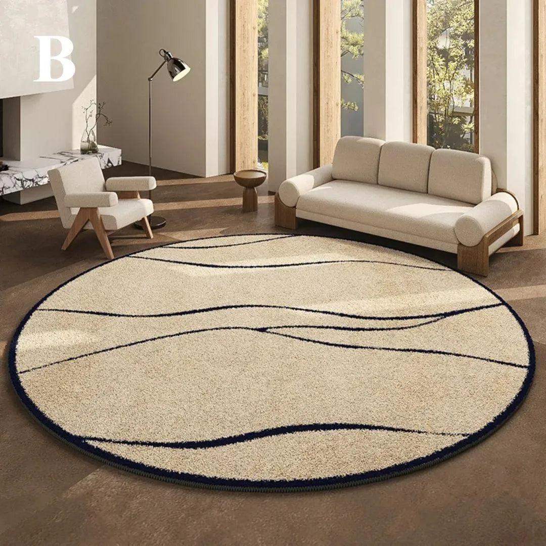 Luxury French Style Black Pattern Round Carpet │ Modern Home Large Area Plush Rugs - Besontique Home