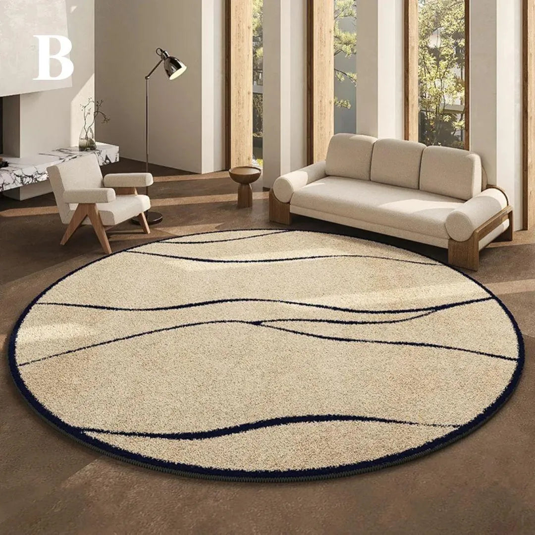 Luxury French Style Black Pattern Round Carpet │ Modern Home Large Area Plush Rugs - Besontique Home