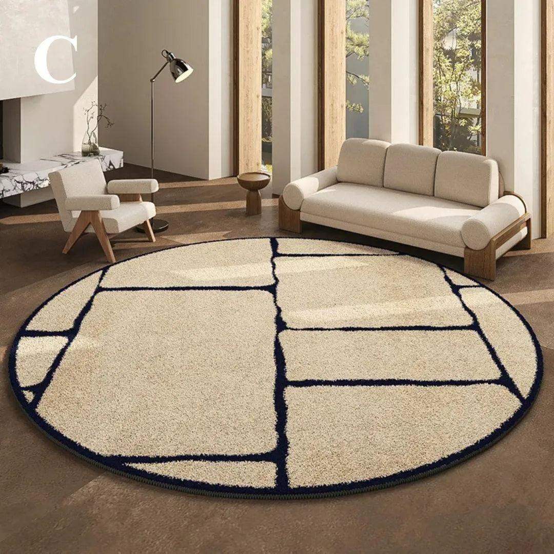 Luxury French Style Black Pattern Round Carpet │ Modern Home Large Area Plush Rugs - Besontique Home