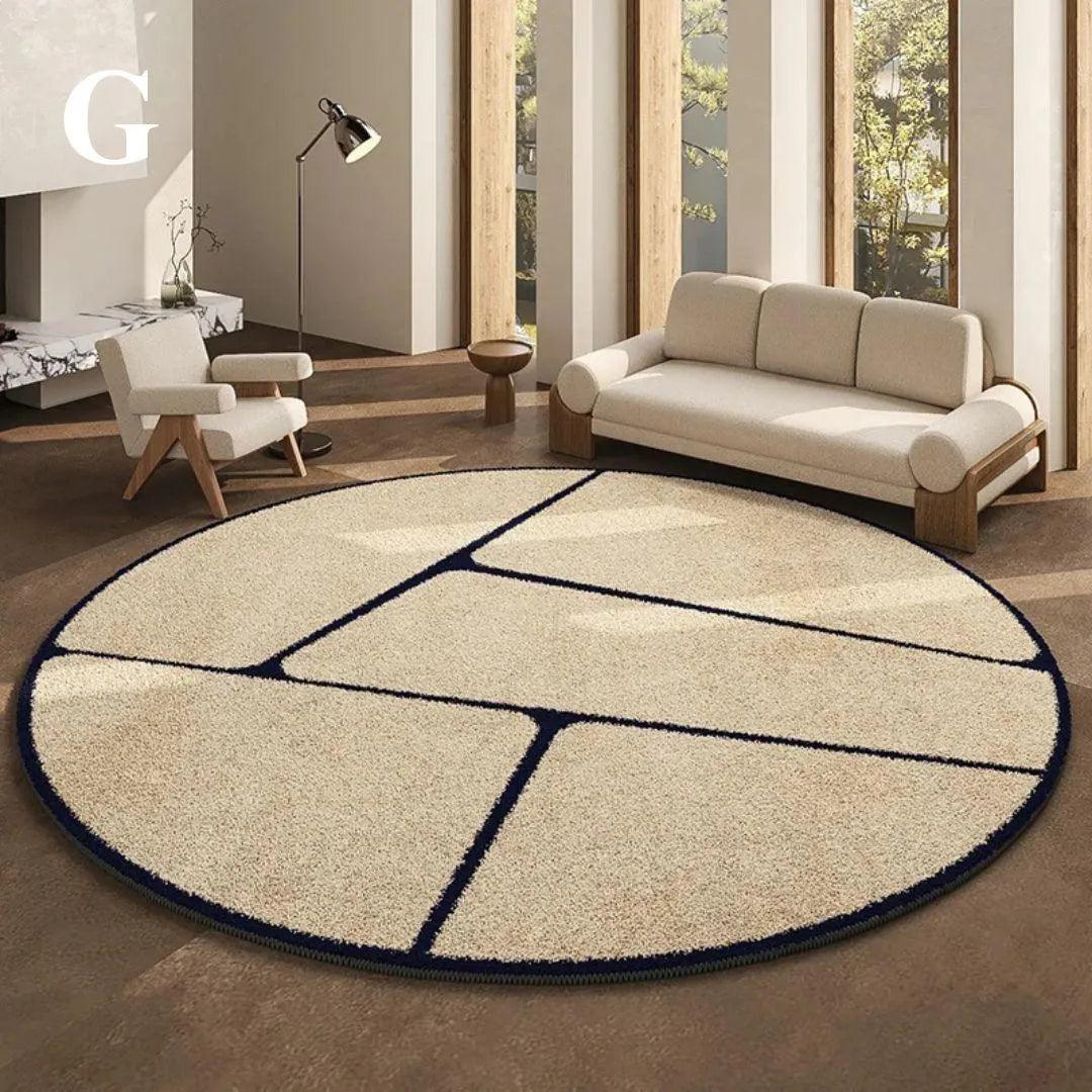 Luxury French Style Black Pattern Round Carpet │ Modern Home Large Area Plush Rugs - Besontique Home