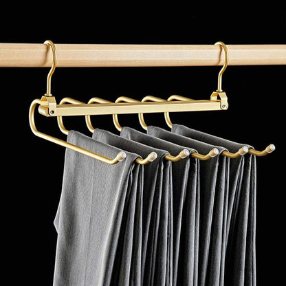Matte Gold/Gray 6 in 1 Multi-Layer Pants Trouser Clothes Hanger │ Folding-function Scarf Storage Hanging Rack Organizer Hanger - Besontique Home