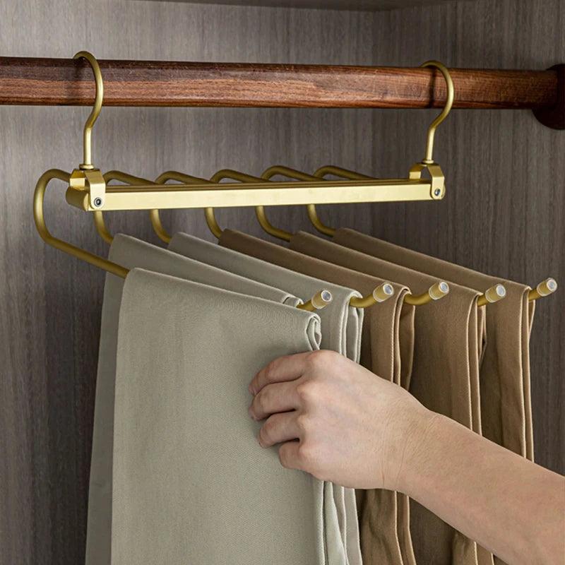 Matte Gold/Gray 6 in 1 Multi-Layer Pants Trouser Clothes Hanger │ Folding-function Scarf Storage Hanging Rack Organizer Hanger - Besontique Home