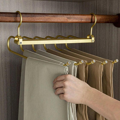 Matte Gold/Gray 6 in 1 Multi-Layer Pants Trouser Clothes Hanger │ Folding-function Scarf Storage Hanging Rack Organizer Hanger - Besontique Home