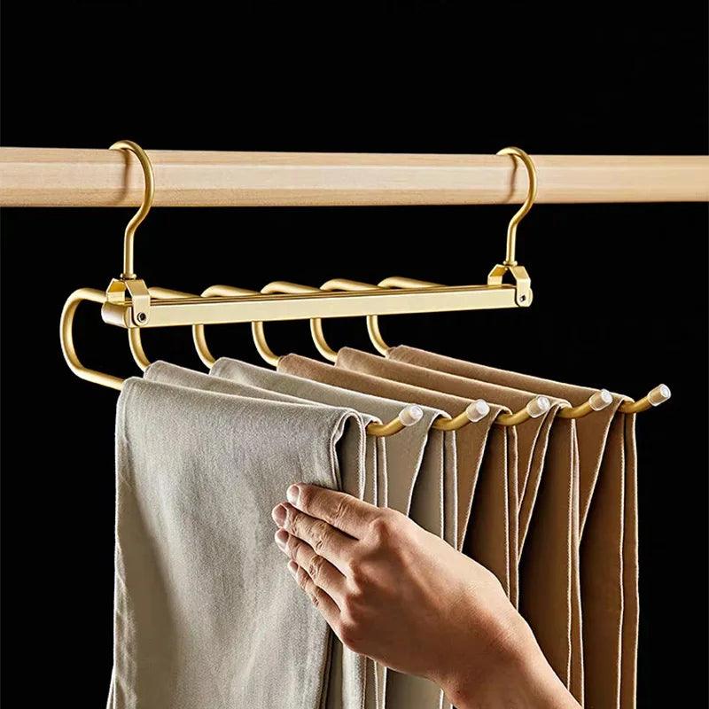 Matte Gold/Gray 6 in 1 Multi-Layer Pants Trouser Clothes Hanger │ Folding-function Scarf Storage Hanging Rack Organizer Hanger - Besontique Home