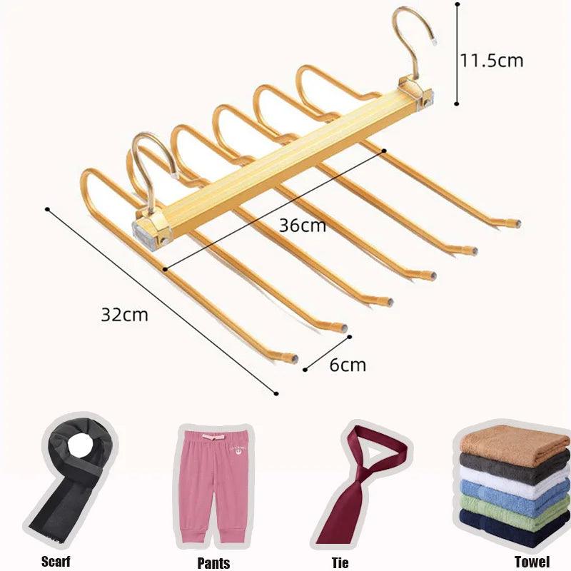 Matte Gold/Gray 6 in 1 Multi-Layer Pants Trouser Clothes Hanger │ Folding-function Scarf Storage Hanging Rack Organizer Hanger - Besontique Home