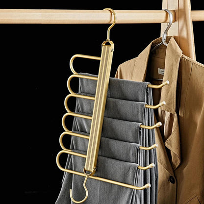 Matte Gold/Gray 6 in 1 Multi-Layer Pants Trouser Clothes Hanger │ Folding-function Scarf Storage Hanging Rack Organizer Hanger - Besontique Home