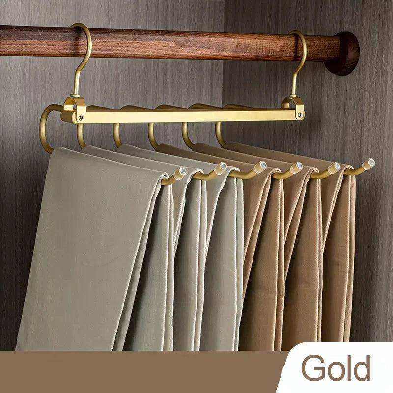 Matte Gold/Gray 6 in 1 Multi-Layer Pants Trouser Clothes Hanger │ Folding-function Scarf Storage Hanging Rack Organizer Hanger - Besontique Home
