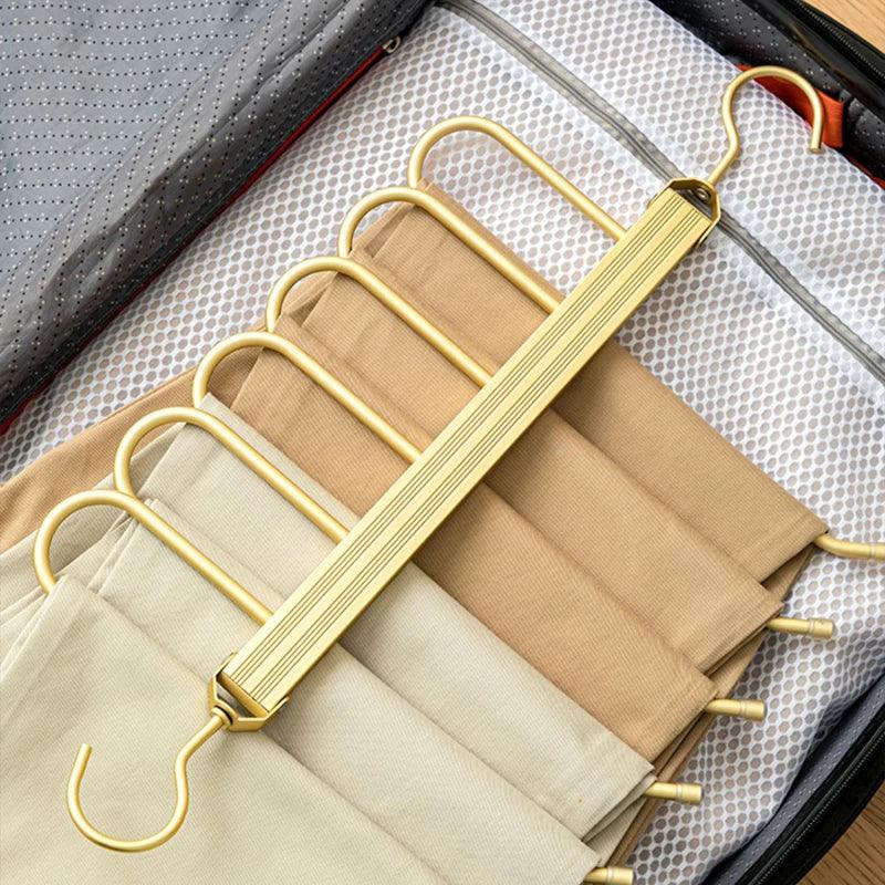 Matte Gold/Gray 6 in 1 Multi-Layer Pants Trouser Clothes Hanger │ Folding-function Scarf Storage Hanging Rack Organizer Hanger - Besontique Home
