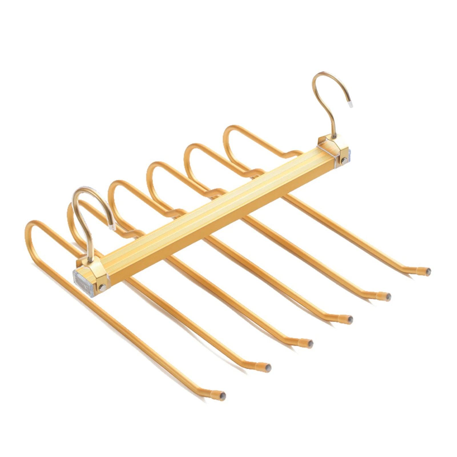 Matte Gold/Gray 6 in 1 Multi-Layer Pants Trouser Clothes Hanger │ Folding-function Scarf Storage Hanging Rack Organizer Hanger - Besontique Home