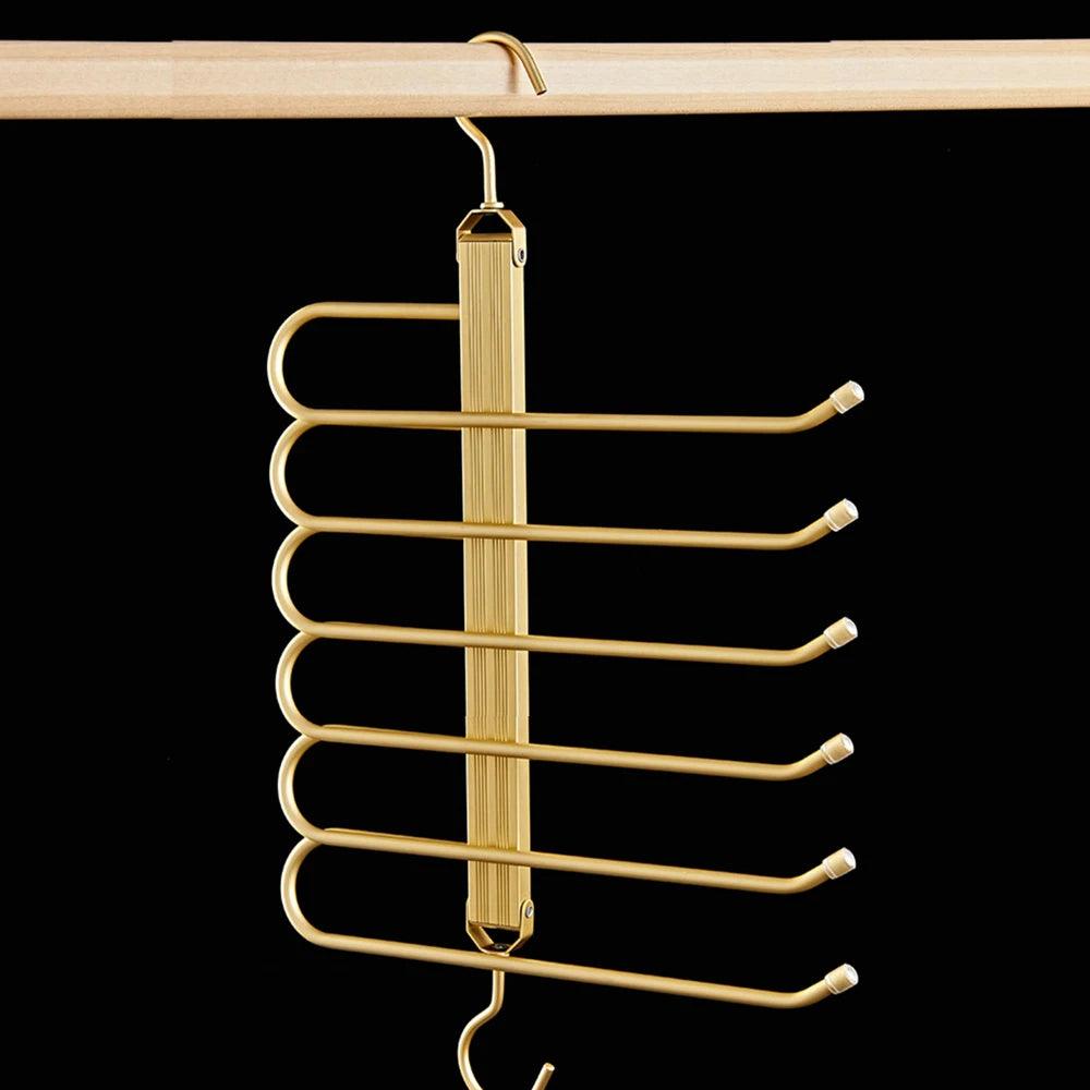 Matte Gold/Gray 6 in 1 Multi-Layer Pants Trouser Clothes Hanger │ Folding-function Scarf Storage Hanging Rack Organizer Hanger - Besontique Home