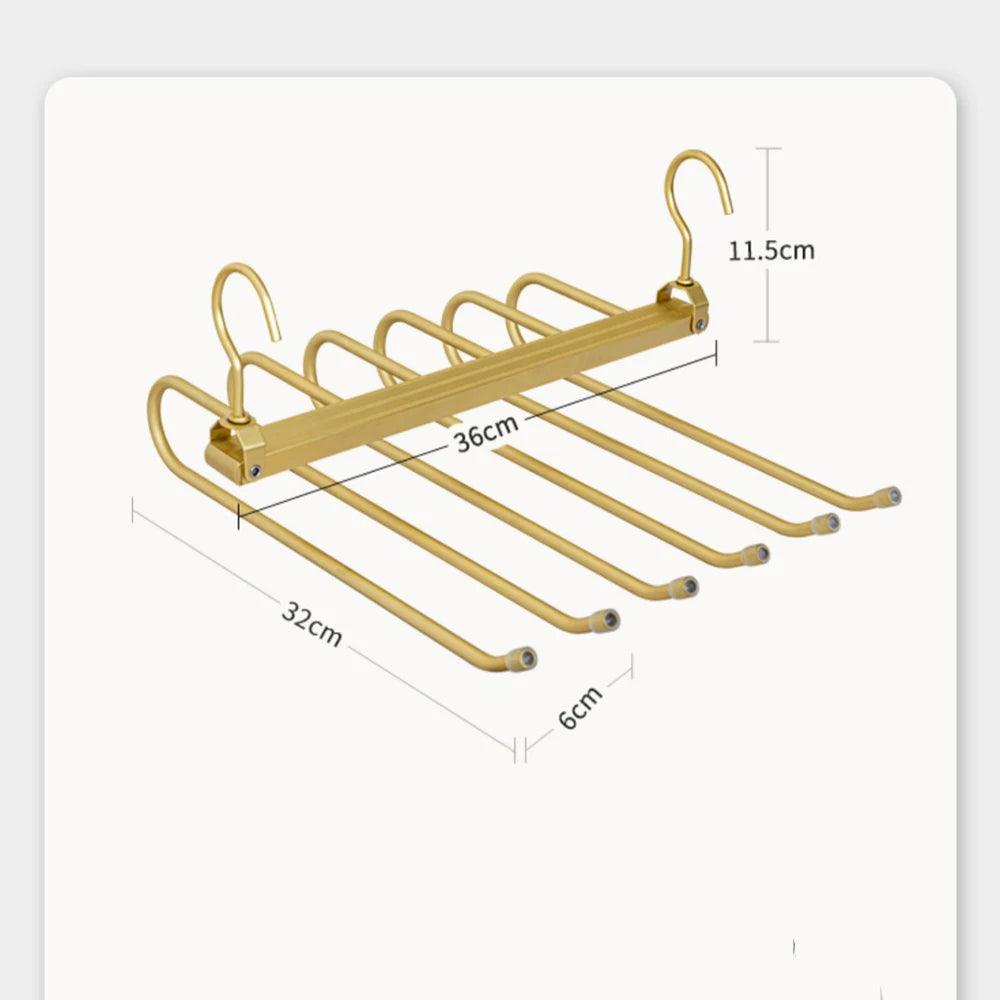 Matte Gold/Gray 6 in 1 Multi-Layer Pants Trouser Clothes Hanger │ Folding-function Scarf Storage Hanging Rack Organizer Hanger - Besontique Home