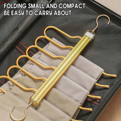 Matte Gold/Gray 6 in 1 Multi-Layer Pants Trouser Clothes Hanger │ Folding-function Scarf Storage Hanging Rack Organizer Hanger - Besontique Home