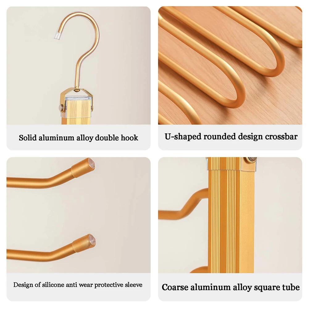 Matte Gold/Gray 6 in 1 Multi-Layer Pants Trouser Clothes Hanger │ Folding-function Scarf Storage Hanging Rack Organizer Hanger - Besontique Home