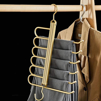 Matte Gold/Gray 6 in 1 Multi-Layer Pants Trouser Clothes Hanger │ Folding-function Scarf Storage Hanging Rack Organizer Hanger - Besontique Home