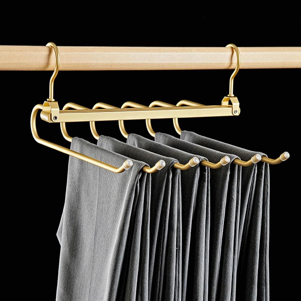 Matte Gold/Gray 6 in 1 Multi-Layer Pants Trouser Clothes Hanger │ Folding-function Scarf Storage Hanging Rack Organizer Hanger - Besontique Home