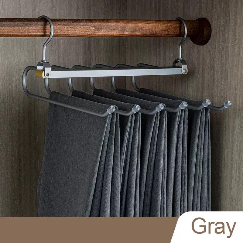 Matte Gold/Gray 6 in 1 Multi-Layer Pants Trouser Clothes Hanger │ Folding-function Scarf Storage Hanging Rack Organizer Hanger - Besontique Home