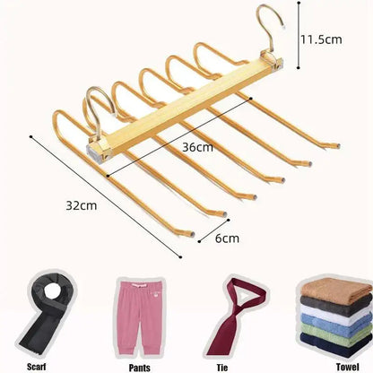 Matte Gold/Gray 6 in 1 Multi-Layer Pants Trouser Clothes Hanger │ Folding-function Scarf Storage Hanging Rack Organizer Hanger - Besontique Home