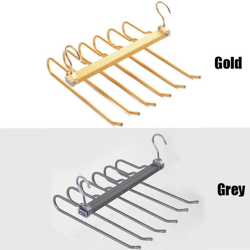 Matte Gold/Gray 6 in 1 Multi-Layer Pants Trouser Clothes Hanger │ Folding-function Scarf Storage Hanging Rack Organizer Hanger - Besontique Home