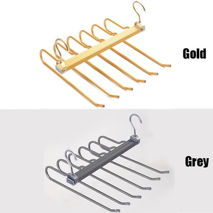 Matte Gold/Gray 6 in 1 Multi-Layer Pants Trouser Clothes Hanger │ Folding-function Scarf Storage Hanging Rack Organizer Hanger - Besontique Home