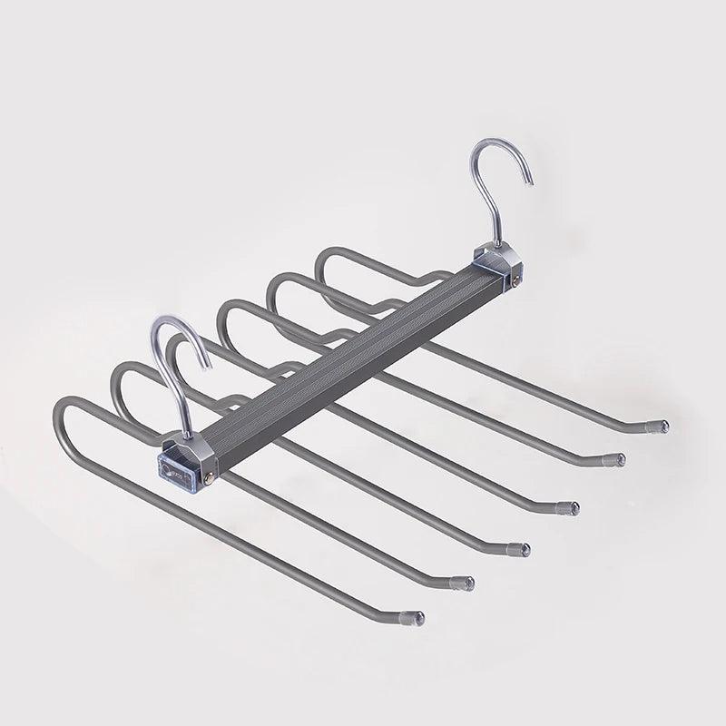 Matte Gold/Gray 6 in 1 Multi-Layer Pants Trouser Clothes Hanger │ Folding-function Scarf Storage Hanging Rack Organizer Hanger - Besontique Home