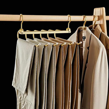 Matte Gold/Gray 6 in 1 Multi-Layer Pants Trouser Clothes Hanger │ Folding-function Scarf Storage Hanging Rack Organizer Hanger - Besontique Home