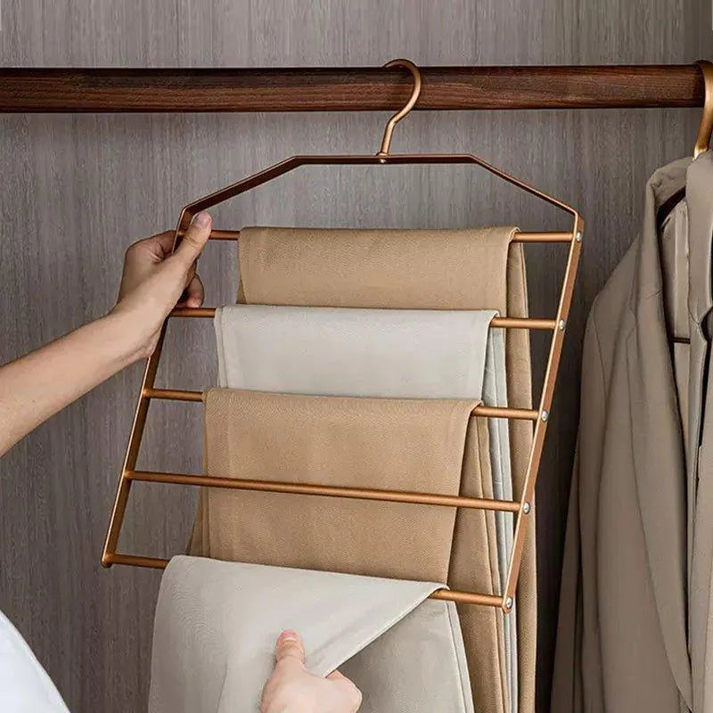 Matte Gold/Silver 5 in 1 Multi-Layer Pants Trouser Hanger │ Wardrobe Clothes Hanging Rack - Besontique