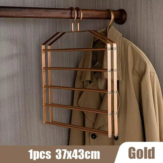 Matte Gold/Silver 5 in 1 Multi-Layer Pants Trouser Hanger │ Wardrobe Clothes Hanging Rack - Besontique