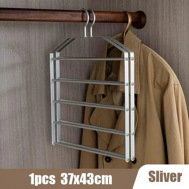 Matte Gold/Silver 5 in 1 Multi-Layer Pants Trouser Hanger │ Wardrobe Clothes Hanging Rack - Besontique