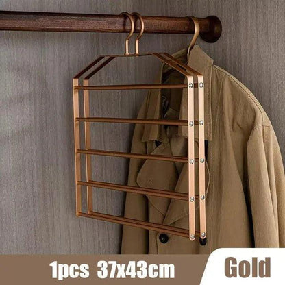 Matte Gold/Silver 5 in 1 Multi-Layer Pants Trouser Hanger │ Wardrobe Clothes Hanging Rack - Besontique Home