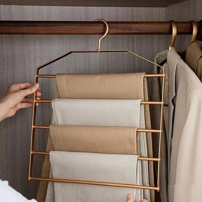 Matte Gold/Silver 5 in 1 Multi-Layer Pants Trouser Hanger │ Wardrobe Clothes Hanging Rack - Besontique Home